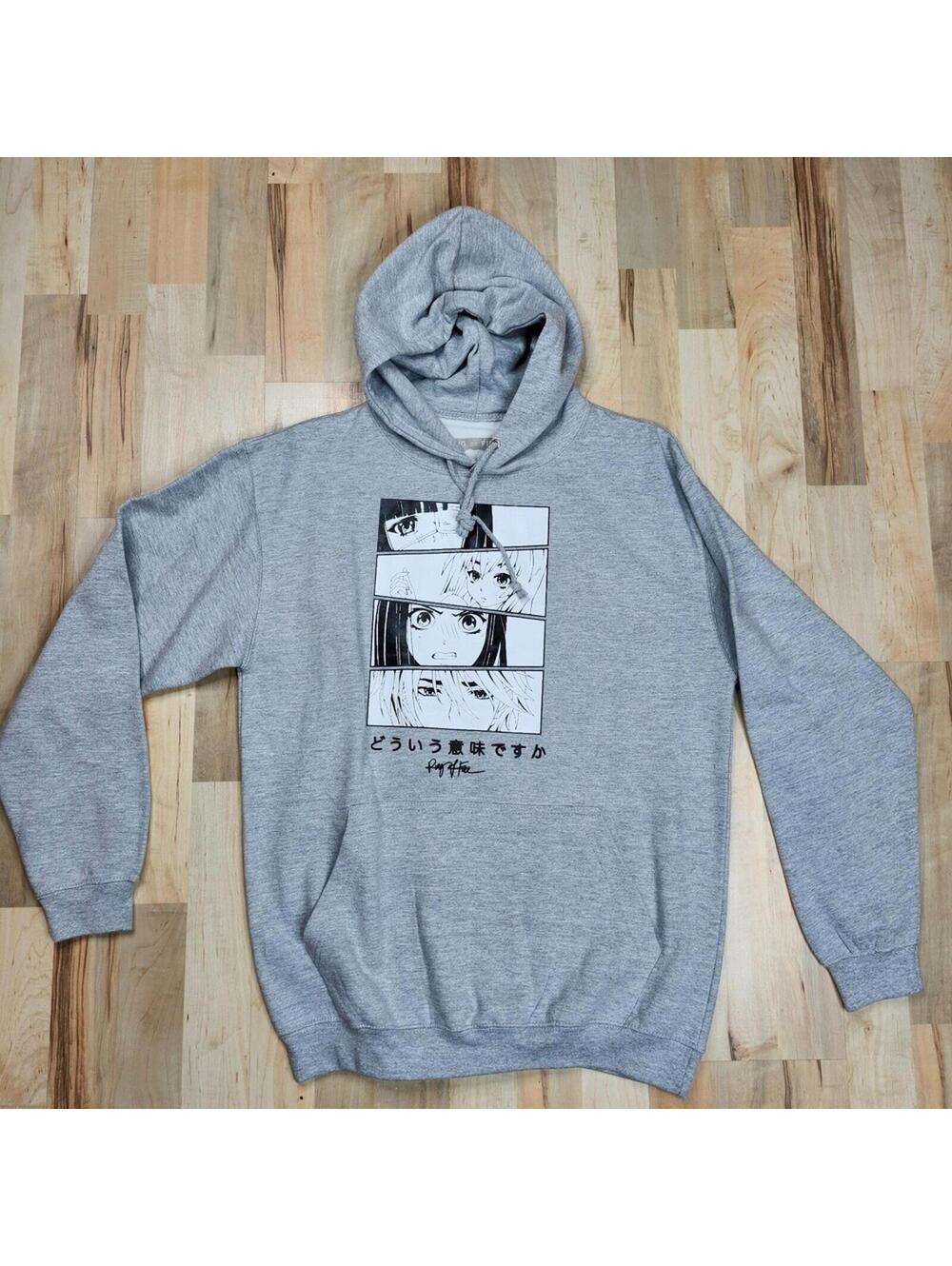 Ring of Fire Anime Graphic Hoodie - Gray Men's Hoodie